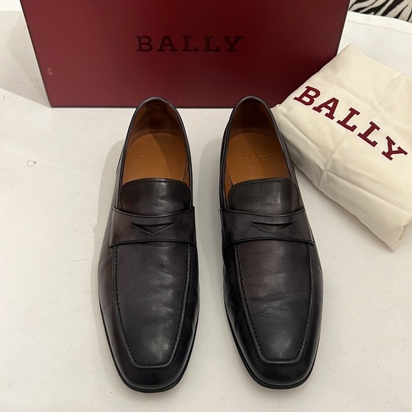 Mens BALLY Dark Grained Gray Slip on Loafer Shoes 9 1/2 - Picture 6 of 16